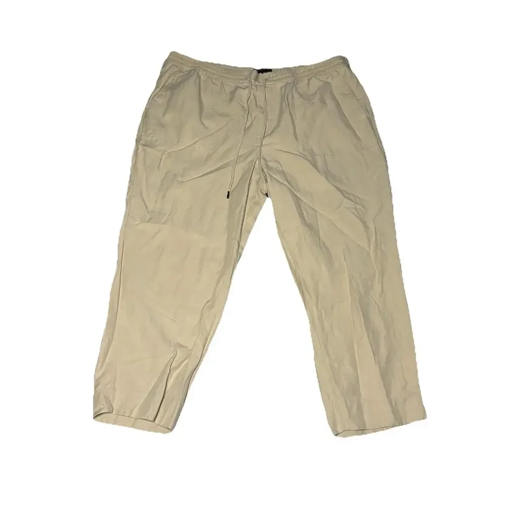 Banana Republic Pants Linen Cropped Drawstring Straight Cream Boho Beach size XL